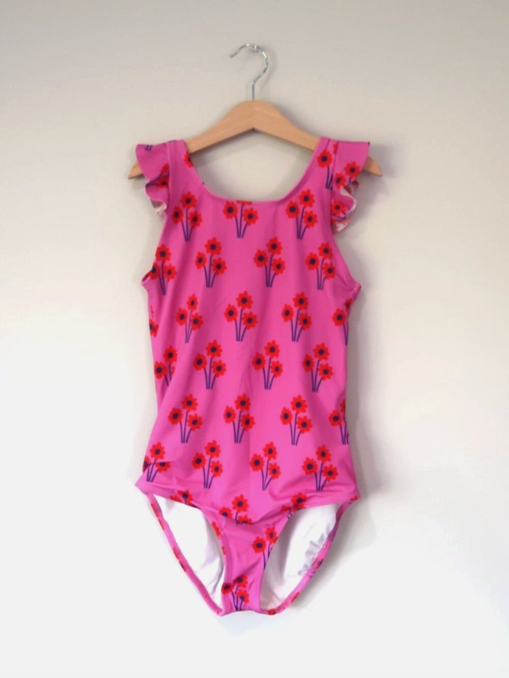 Hanna Andersson Girls Floral One-Piece Swimsuit Size 12 150cm Pink Floral EUC